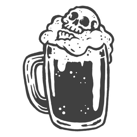 A skull emerging from the foam of a beer glass PNG Design Skull Beer Tattoo, Beer Glass Tattoo, Skeleton Pizza, Beer Branding Design, Traditional Tattoo Filler, Beer Tattoo, Beer Drawing, Beer Tattoos, Cartoon Skull