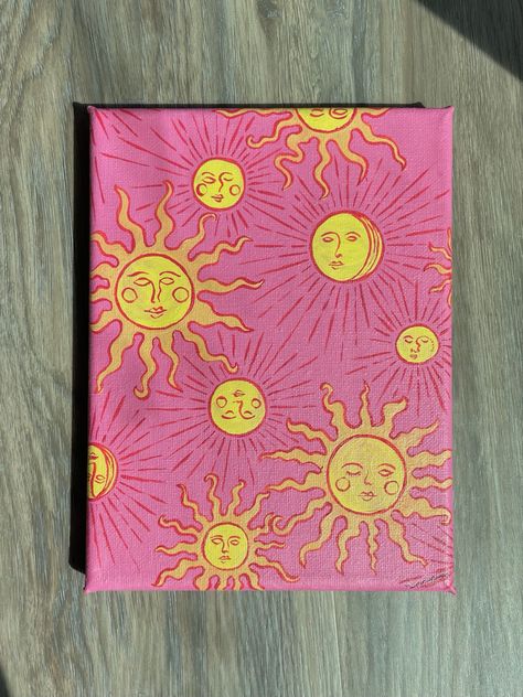 Easy Paint Inspiration, Canvas 10×10, Cute Paintings For Bedroom, Cute Paint Ideas On Canvas, Cute Sun Painting, Easy Box Painting Ideas, Things You Can Paint On, Easy Indie Paintings, Easy Trendy Painting Ideas On Canvas