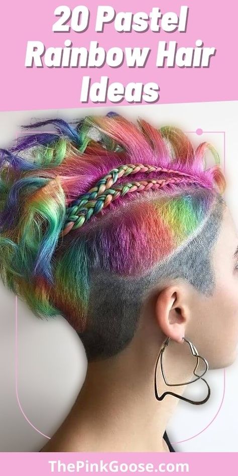 20 Modern Pastel Rainbow Hair Rainbow Pixie Hair, Rainbow Hair Ideas, Short Rainbow Hair, Pastel Rainbow Hair, Holographic Hair, Rainbow Hair Color, Rainbow Prism, Soft Lavender, Pastel Hair