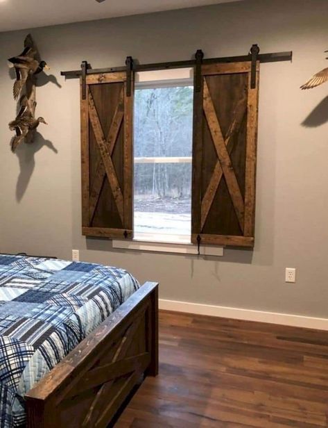 Barn Door Window, Rustic Furniture Design, Lake House Bedroom, Rustic Lake Houses, Rustic Bedroom Furniture, Living Room Spaces, Rustic Bedroom, The Bedroom, Rustic Interiors