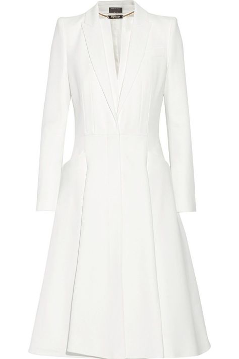 Alexander McQueen Double-Layer Lapel Coat Dress in IvoryLeaf crepe coat by Alexander McQueen featuring doubl Coat Dresses, Alexander Mcqueen Dress, Alexander Mcqueen White, Mcqueen Dress, Noble Lady, Lapel Coat, White Coat, Outerwear Coats, The Closet