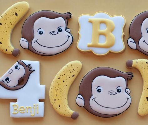 Curious George Cookies Decorated, Curious George Smash Cake, Curious George Cookies, Ted Shackleford, Curious George Birthday Party Ideas, Curious George Cake, Curious George Cakes, Monkey Cookies, Curious George Birthday Party