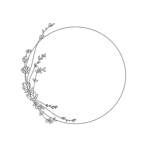 Lavender Circle Tattoo, Lavender Wreath Drawing, Floral Circle Drawing, Floral Circle Tattoo, Floral Wreath Tattoo, Floral Circle Border, Circle Flower Frame, Circle Floral Frame, Circle With Flowers