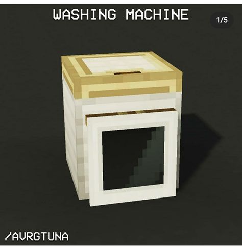 Minecraft Washer And Dryer, Laundry Room Minecraft, Minecraft Creations Ideas, Minecraft Laundromat, Coffee Machine Minecraft, Minecraft Tv Stand, Minecraft Washing Machine, Minecraft Drawers, Minecraft Banner Curtains