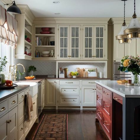 13 Stunning Cream Kitchen Cabinet Ideas to Inspire Your Renovation 12 White Or Cream Kitchen Cabinets, Cabinet Colors With Carrara Marble, Color Trim White Walls, Ivory Kitchen Ideas, Cream Kitchen Cabinet, Tan Kitchen Cabinets, Cream Kitchens, Tan Kitchen, Cream Kitchen Cabinets