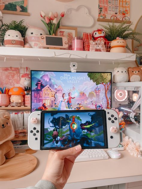 Disney Dreamlight Valley, Cozy Desk, Cozy Office, Pc Gaming Setup, Cozy Home Office, Desk Inspo, Cosy Room, Nintendo Switch Accessories, Office Inspo