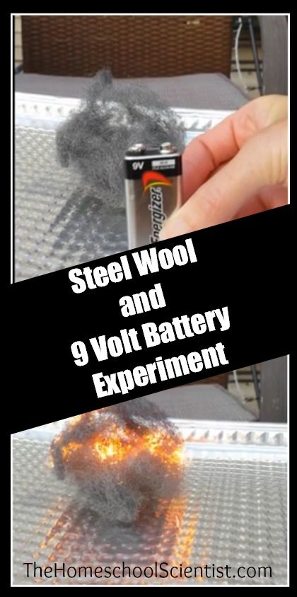 Steel Wool and 9 Volt Battery Experiment - The Home School Scientist High School Chemistry Experiments, Electricity Physics, College Chemistry, Chemistry Activities, Science Electricity, Science Club, Collective Nouns, 8th Grade Science, 9 Volt Battery