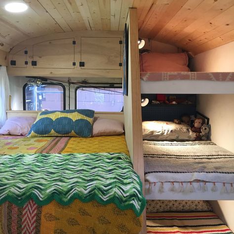 Bus Ideas Travel, Bus Conversion Ceiling Ideas, Murphy Bed Skoolie, School Bus Conversion Family Of 4, Skoolie With Bunk Beds, Short Bus Conversion Floor Plans, Bus Into Camper, Tiny Bus House, Skoolie Conversion With Kids