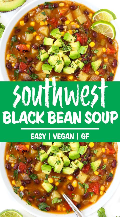 Southwest Black Bean Soup (Easy!) Southwest Soup Recipe, Healthy Black Bean Recipes, Soup With Black Beans, Southwest Soup, Southwestern Soup, Beans Recipe Healthy, Garden Grazer, Easy Black Bean Soup, Bean And Vegetable Soup