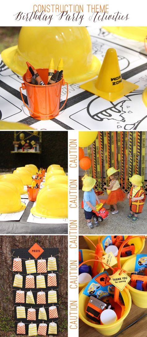 Construction Theme Birthday Party Activities | Ellen Jay Events on TheCelebrationShoppe.com Construction Themed Birthday Party, Construction Theme Birthday, Digger Birthday, Construction Theme Birthday Party, Construction Theme Party, Construction Ideas, Construction Birthday Parties, Birthday Party Activities, Trucks Birthday Party