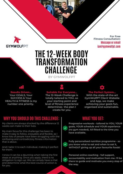 TRANSFORM YOUR BODY, HEALTH & SKYROCKET YOUR CONFIDENCE WITH THE ONLINE PERSONAL TRAINING... 12 WEEK BODY TRANSFORMATION CHALLENGE Act now & start getting results at home, in the gym or both! The 12-week body transformation plan is flexible, affordable and fully tailored to you. Find out more at https://gymwolfpt.com #fitnesschallenge #bodytransformation #fitnesscoaching #online #fatloss #weightloss #fitness #homeworkouts #gymworkouts #onlinecoaching #dietplans #fitnesstrainer 12 Week Body Transformation, 12 Week Transformation, 12 Week Workout, 12 Week Challenge, Transformation Challenge, Workout Program Gym, Fat Loss Plan, Home Exercise Program, Online Fitness Coaching