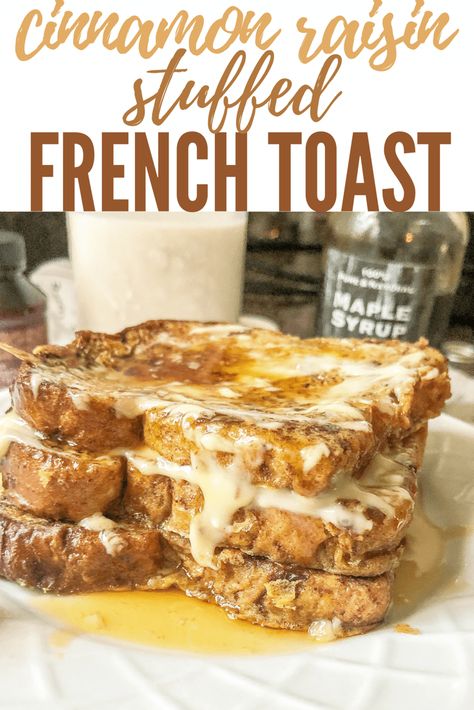 Cinnamon Raisin Stuffed French Toast Cinnamon Stuffed French Toast, Cinnamon Raisin Bread French Toast, Raisin Bread French Toast, Cinnamon Raisin French Toast, French Toast With Cinnamon, French Toast Stuffed, Blackstone Cooking, Homemade Cream Cheese Frosting, Delicious French Toast