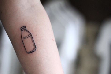 Milk Bottle Tattoo, Milk Tattoo, Milk Images, Trad Tattoos, Bottle Tattoo, Tattoos For Lovers, Tattoo Fails, Dark Ink, Bad Tattoos