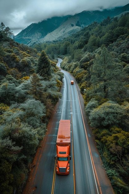 Photo photo of a semi truck driving on a... | Premium Photo #Freepik #photo Truck Stop Aesthetic, Trucking Aesthetic, Truck Branding, Truck Photos, Overlays Tumblr, Truck Driving, Truck Pictures, Scenic Roads, Semi Truck