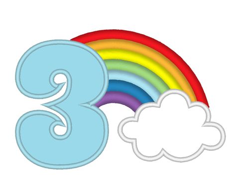 Cute Rainbow Birthday Number 3 three  machine Rainbow In Clouds, Cake Stickers, Photo Cake Topper, Number Cake Toppers, Unicorn Birthday Cake, Unicorn Theme, Cute Rainbow, Birthday Frames, Machine Embroidery Applique