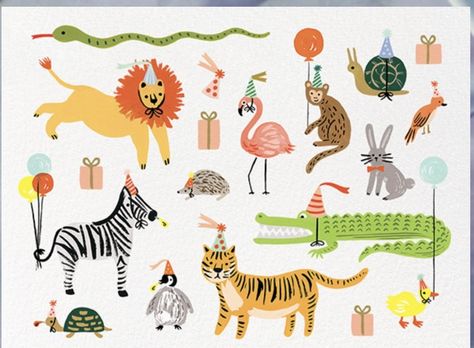 Party Animals Birthday, Animal Theme Birthday, Anna Bond, Birthday Illustration, Twin First Birthday, Animals Birthday, Animal Doodles, Party Animals, White Cover