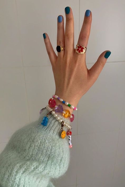 Rainbow Bracelet, Dope Jewelry, Minimalist Nails, Dream Nails, Gel Manicure, Cute Acrylic Nails, Acrylic Nail Designs, Heart Bracelet, Cute Jewelry