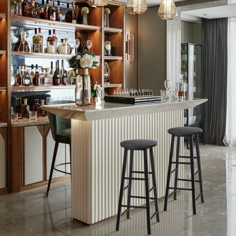 Counter Restaurant, Small Bars For Home, Bar Counter Design, Home Bar Rooms, Modern Home Bar, Marble Bar, Patio Bar Stools, Round Kitchen, Home Bar Designs