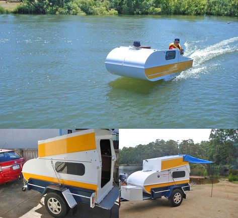 Jon Boat Trailer, Trailerable Houseboats, Homemade Camper, Survival Gadgets, Floating Homes, Camper Boat, Diy Camper Trailer, Camping Products, Truck Bed Camper