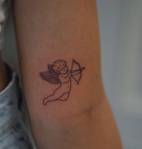 Cupid Tattoo, Cherub Tattoo, Tato Henna, Muster Tattoos, Discreet Tattoos, Dainty Tattoos, Dope Tattoos, Little Tattoos, Simplistic Tattoos