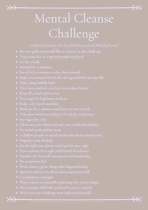 Self Care Week Challenge, Weekly Challenges Self Care, Mental Cleanse Challenge, Mental Cleanse, Pregnancy Prayer, Toned Bodies, Metal Health, Health Cleanse, Wellness Challenge