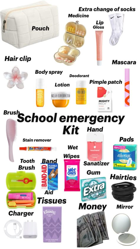 Tips For 6th Grade, Schul Survival Kits, Middle School Essentials, School Emergency Kit, School Backpack Essentials, Middle School Survival, Preppy School Supplies, School Routine For Teens, Pretty School Supplies