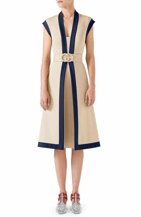 Gucci Contrast Trim Belted Dress Retro Inspired Dress, Gucci Dress, Belted Midi Dress, Trim Dress, Dyed Dress, Gym Fitness, Contrast Trim, Dandy, Nordstrom Dresses