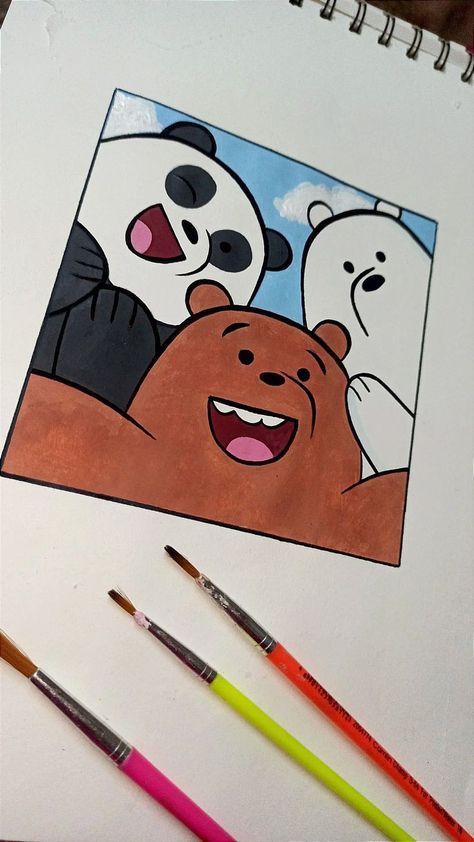 We Bare Bears Diy Crafts, Sketch Book Ideas Aesthetic Cartoon, Cute Cartoon Paintings Easy, We Bare Bears Painting, We Bare Bears Drawing, Cartoon Paintings Easy, Cute Easy Paintings, Cute Easy Doodles, Easy Cartoon Drawings