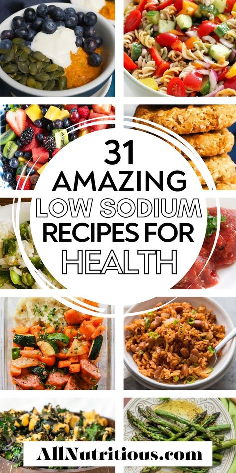 Here is your guide to the best low sodium recipes for more heart healthy dinners! These healthy diet foods are tasty, nutritious and will help you lower your sodium intake. Low Sodium High Potassium Meals, High Protein Low Carb Low Sodium Recipes, Low Salt Heart Healthy Recipes, Easy Cardiac Diet Recipes, Low Sodium Snack Ideas, Healthy Dinner Recipes Low Sodium, High Sodium Foods To Avoid, Low Sodium Condiments, Low Sodium And Low Carb Recipes