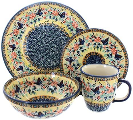 Blue Rose Polish Pottery Blue Butterfly 16 Piece Dinner Set Bowls Dinner, Beautiful Dinnerware, Diy Tableware, Polish Ceramics, Incredible Art, Polish Stoneware, Bakeware Set, Tableware Collection, Cereal Bowl