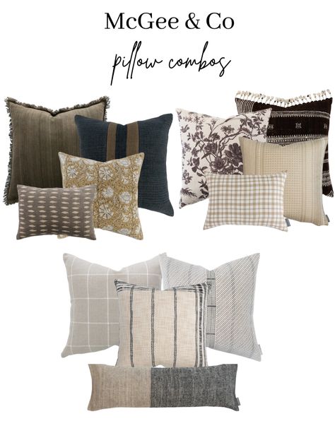 Visit website to shop these exact pillows! Mix and match! Studio McGee, McGee & Co #pillows #bedroom #livingroomdecor #bedroominspo #studiomcgee Studio Mcgee Cushion Styling, Mcgee Throw Pillows, Studio Mcgee Pillows Combinations, Studio Mcgee Throw Pillow Styling, Pillows Studio Mcgee, Earthy Throw Pillow Combinations, Studio Mcgee Cushions, Mcgee And Co Pillow Combos, Studio Mcgee Pillow Combinations