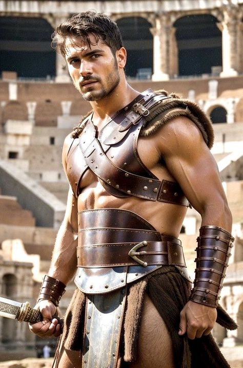 Gladiator Costume Male, Gladiator Costumes, Roman Man, Roman Gladiators, Greek Men, Fitness Art, Spartan Warrior, Greek Warrior, Fantasy Images