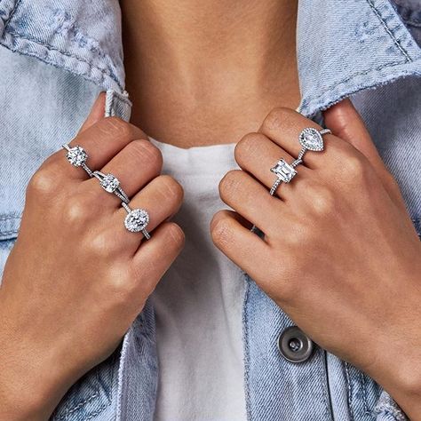 Which diamond cut is your favorite? Tell us in the comments. @jamesallenrings Denim And Diamonds, Platinum Jewelry, Platinum Engagement Rings, Platinum Ring, New Series, Diamond Rings, Platinum, Silver Bracelet, Diamond Cuts