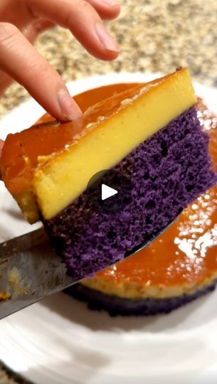 7K views · 740 reactions | During my travels in the Philippines, I stumbled upon a street vendor selling this Filipino dessert called Ube Leche Flan Cake. I was hesitant to try it due to concerns about food safety. So that’s when I was inspired to make some once I flew back home! 🍮🇵🇭

𝗜𝗻𝗴𝗿𝗲𝗱𝗶𝗲𝗻𝘁𝘀:
𝘊𝘢𝘳𝘢𝘮𝘦𝘭:
🔸 ¾ cup Sugar

𝘓𝘦𝘤𝘩𝘦 𝘍𝘭𝘢𝘯:
🔹 6 Large Egg Yolks
🔹 1 cup Condensed Milk
🔹 ¾ cup Evaporated Milk
🔹 1 packet Vanilla Sugar

𝘊𝘢𝘬𝘦 𝘉𝘢𝘵𝘵𝘦𝘳:
🔺 4 Large Egg Yolks
🔺 ⅓ cup Sugar
🔺 ¼ cup Milk
🔺 ¼ cup Neutral oil
🔺 1 tsp Ube Flavor (Butterfly brand)
🔺 1 cup Cake Flour
🔺 1 ½ tsp Baking Powder
🔺 ½ tsp Salt

𝘔𝘦𝘳𝘪𝘯𝘨𝘶𝘦:
▫️ 4 Egg White
▫️ ½ tsp Cream of Tartar
▫️ ⅓ cup Sugar

𝗜𝗻𝘀𝘁𝗿𝘂𝗰𝘁𝗶𝗼𝗻𝘀:
1. Start by making the caramel: melt the suga Recipes Using Ube Condensed Milk, Leche Flan Recipe Philippines, Ube Flan Cake Recipe, Ube Leche Flan Cake, Leche Flan Cake Recipe, Ube Flan, Leche Flan Cake, Flan Cake, Filipino Dessert