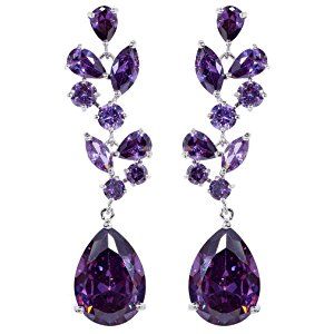 Yazilind Chandelier Leaves Silver Plated Teardrop Purple Cubic Zirconia CZ Flawless Post Dangle Earrings Violet Earrings, Gold Earrings Wedding, Color Earrings, Cubic Zirconia Jewelry, Casting Jewelry, Vintage Jewels, Custom Jewelry Design, Lovely Jewellery, Wedding Earrings