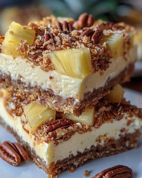 The pioneer woman -Ree Drummond | 🌟 Heavenly Pineapple Coconut Pecan Cheesecake Bars 🌟 | Facebook Pecan Cheesecake Bars, Homemade Biscuits Recipe, Pecan Cheesecake, Jamie Oliver Recipes, Coconut Pecan, Cookie Brownie Bars, Crunchy Pecans, Homemade Biscuits, Grandmas Recipes