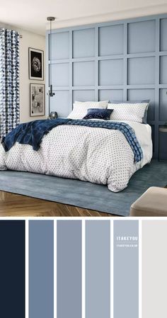 Dusty Blue Bedroom Colour Scheme | Dark blue and dusty blue colors Dusty Blue Bedroom, Grey Colour Scheme Bedroom, Blue Bedroom Colors, Blue Gray Bedroom, Dark Blue Bedrooms, Stylish Bedroom Decor, Bedroom Colour, Bedroom Colour Palette, Blue Bedroom Decor