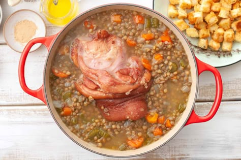 Lentil And Ham Soup Recipe, Lentil Soup With Ham, Bone Soup Recipes, Crockpot Lentil Soup, Lentil Soup Crockpot, Ham Bone Soup Recipes, Bone Recipes, Ham Bone Recipes, Slow Cooked Ham