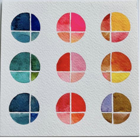 Color Swatch Art, Watercolor Swatches, Basic Watercolor, Watercolor Circles, Colour Mixing, Watercolor Workshop, Watercolor Mixing, Art Basics, Color Schemes Colour Palettes