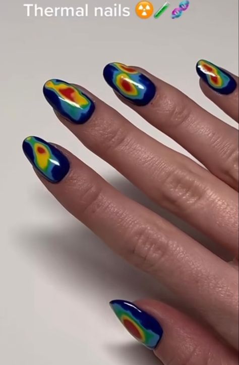 Funky Nail Designs, Nail Design Glitter, Thermal Nails, Pretty Nail Polish, Hippie Nails, Cute Gel Nails, Colorful Nail Designs, Get Nails, Klein Blue