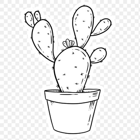 Cactus Black And White, Cactus Outline, Black And White Cactus, White Flower Png, Cactus In Pot, Cactus Cartoon, Cactus Doodle, Bunny Ear Cactus, Pot Sticker