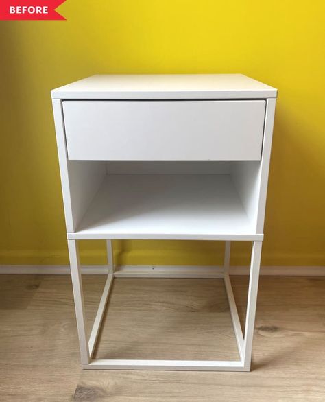 Knarrevik Nightstand Hack, Vikhammer Nightstand, Ikea Vikhammer, Floating Nightstand Diy, Ikea Hack Nightstand, Nightstand Ikea, Ikea Nightstand Hack, Before And After Room, Nightstand Hack