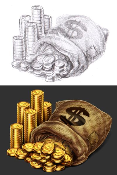 Money Drawing Sketches, Coins Art Ideas, Display Names, Money Bag Tattoo, Dagobert Duck, Money Drawing, Trendy Games, Money Tattoo, Design Games