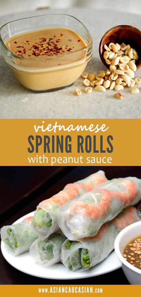 Side Appetizers, Spring Rolls With Shrimp, Spring Roll Peanut Sauce, Recipes Vietnamese, Healthy Spring Rolls, Spring Roll Sauce, Peanut Dipping Sauce, Shrimp Rice, Shrimp Spring Rolls