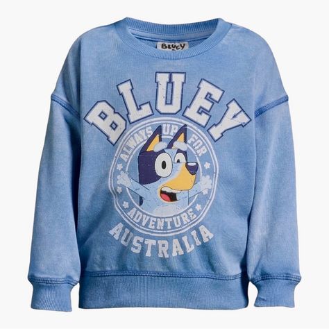 Bluey Australia Always Up For Adventure Sweatshirt. New With Tag. Toddler Size 3t. Super Soft. Crewneck. Bluey Graphics On Front. Machine Wash. Cotton, Polyester. Ships Fast With Care From A Non-Smoking, Pet-Free Environment. Bluey Shirts For Adults, Bluey Merch For Adults, Bluey Sweatshirts, Bluey Clothing, Bluey Merch, Adventure Sweatshirt, Bluey Stuff, Shark Hoodie, Girls Couture