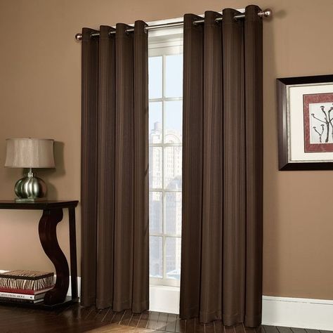 Vintage Glam Bathroom, Curtains Brown, Curtains Grommet, Brown Curtains, Grommet Panels, Brown Wall, Front Rooms, Scandinavian Style Interior, Brown Walls