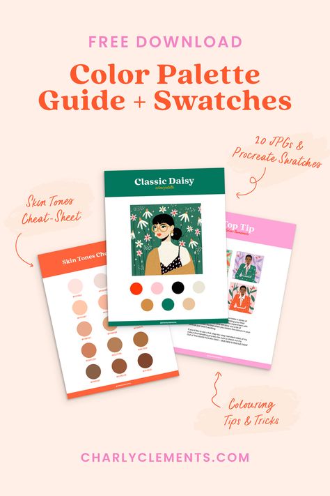 If you love color as much as I do then you're gonna love this! This free color palette guide includes a skin tones cheat-sheet, coloring tips and 20 of my most popular color palettes for you to use in your own work! You can grab your free digital download at: https://charlyclements.com/colour/ Popular Color Palettes, Coloring Tips, Inspo Board, Popular Color, Colour Palettes, Cheat Sheet, Cheat Sheets, Free Coloring, Color Palettes