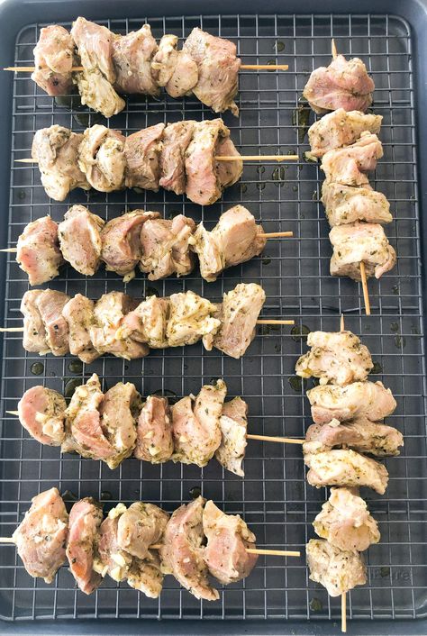 Traditional Greek Pork Souvlaki Recipe - ririsgreekeats.com Family Fun Dinner, Souvlaki Marinade, Pork Souvlaki, Greek Pork, Grilled Vegetable Skewers, Souvlaki Recipe, Pork Skewers, Pita Bread Recipe, Greek Dinners