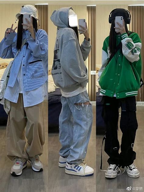 Asian Street Wear Aesthetic, East Asian Street Fashion, Boyish Style For Girls, Korean Tomboy Style Outfit, Tomboy Shoes, Fitted Streetwear, Baggy Korean Fashion, Boyfriend Clothes, Boyish Girl