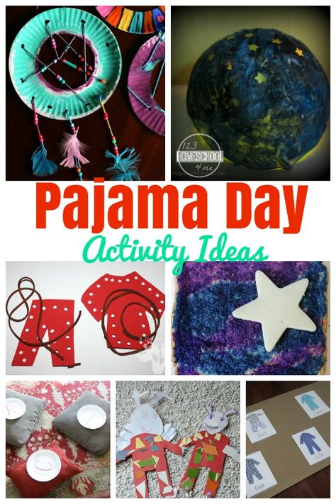 Pajama Day kids activities - These are so much fun for preschool, kindergarten, and homeschool age kids to have a fun school day. Perfect for Festival of Sleep Day on January 3rd. (kids activities) Pajama Party Crafts, Pj Day Activities For Kids, Pyjama Day Activities Preschool, Pajama Day Activities Preschool, School Pajama Day, Pajama Day Activities, Pajama Party Kids, Sleepover Crafts, Kiddie Academy